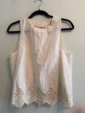 H&M Cream Embroidered Lace-Hem Tank Top